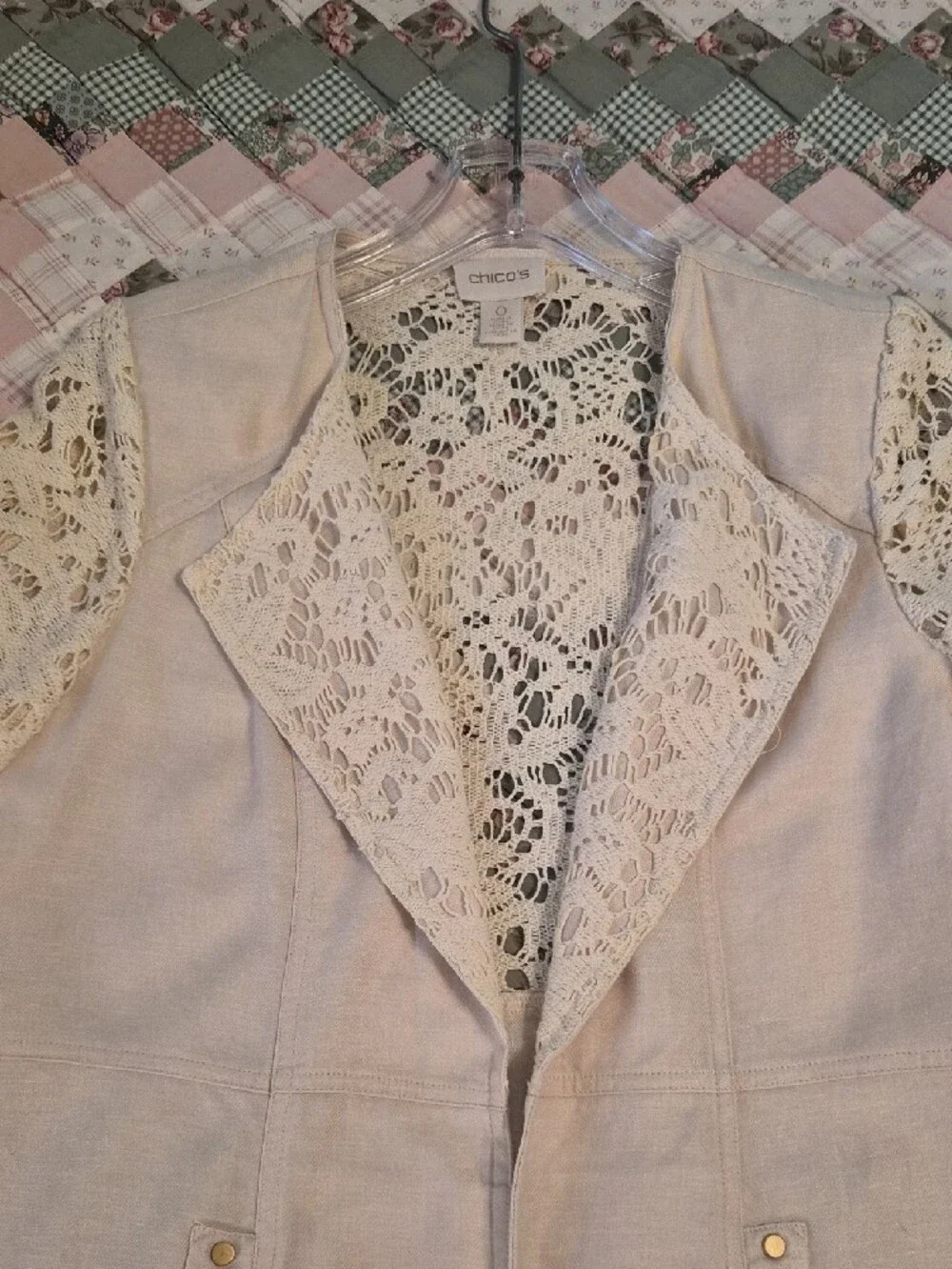 Chico's Floral Crochet - 3/4 Length Sleeve Duster- Size 4  (Chicos Size 0)
